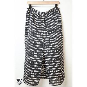 Women's MNG MANGO Midi Skirt Size L Black White Polka Dot High Waist Knot